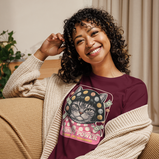Money Power Women's Maroon Graphic T-Shirt – Motivational Casual Tee