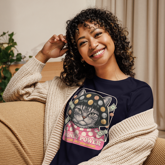 Money Power Women's Navy Graphic T-Shirt – Motivational Casual Tee