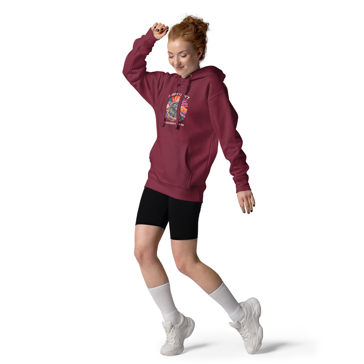 Funny vintage chicken lover hoodie featuring backyard hens with the quote Sorry I Can't, My Chickens Need Me.