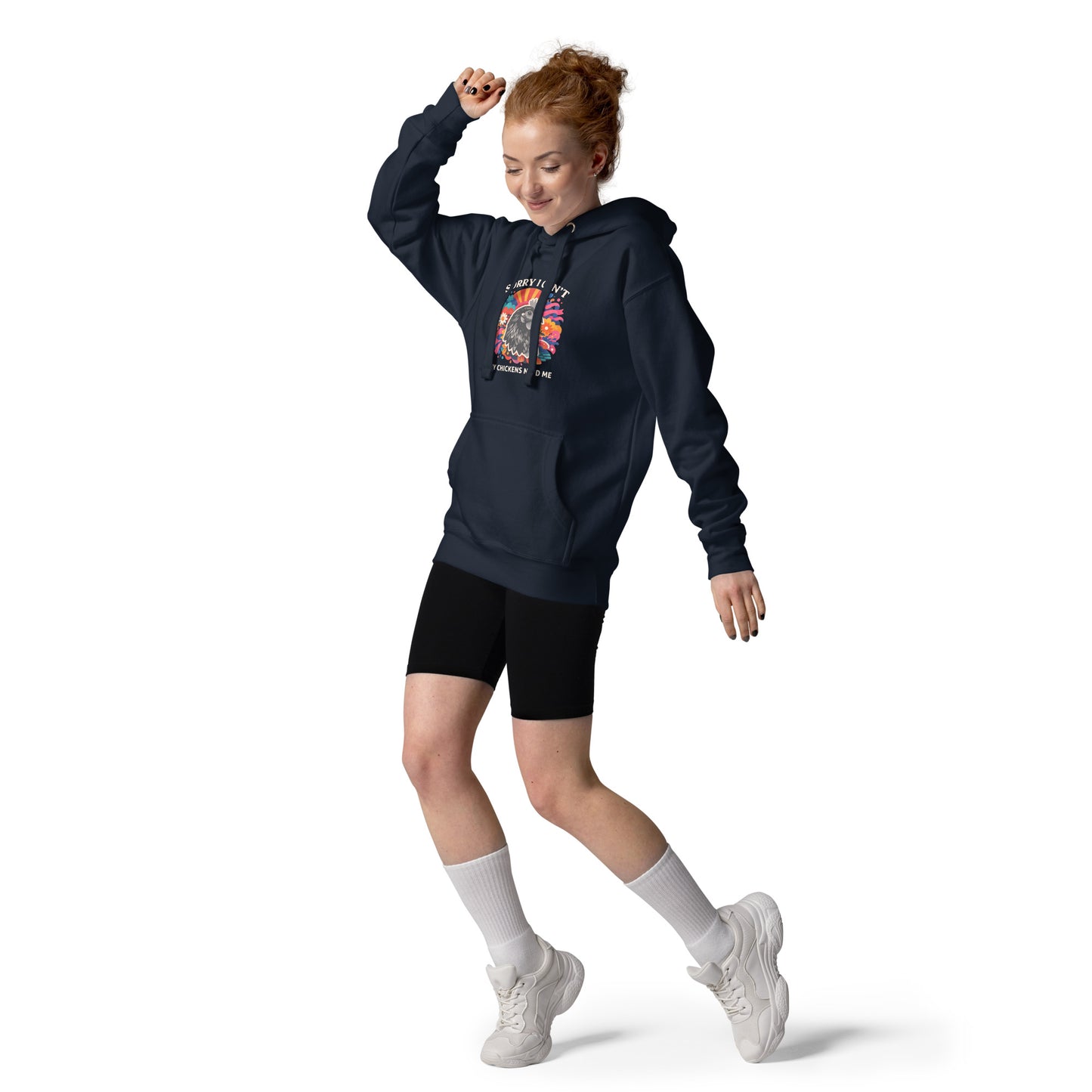 Funny vintage chicken lover hoodie featuring backyard hens with the quote Sorry I Can't, My Chickens Need Me.